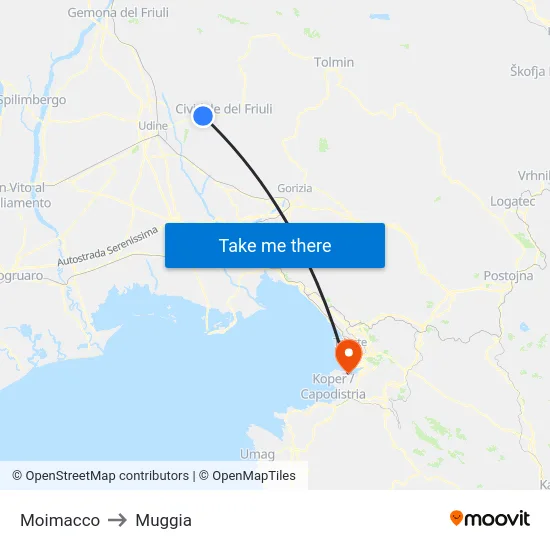 Moimacco to Muggia map