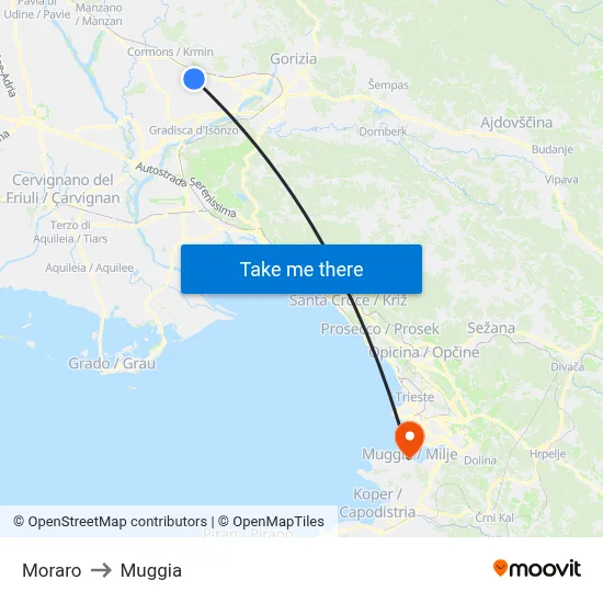 Moraro to Muggia map