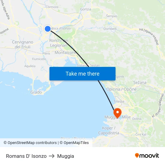 Romans D' Isonzo to Muggia map