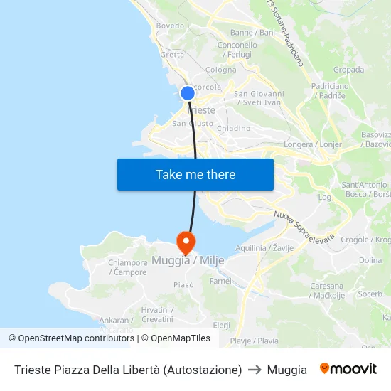 Trieste Piazza Della Libertà (Autostazione) to Muggia map