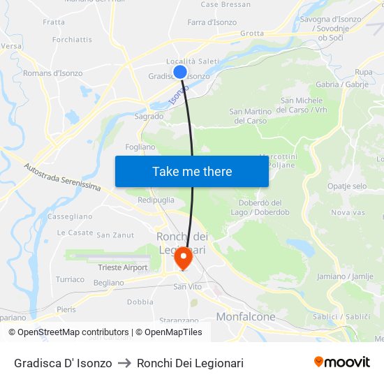 Gradisca D' Isonzo to Ronchi Dei Legionari map