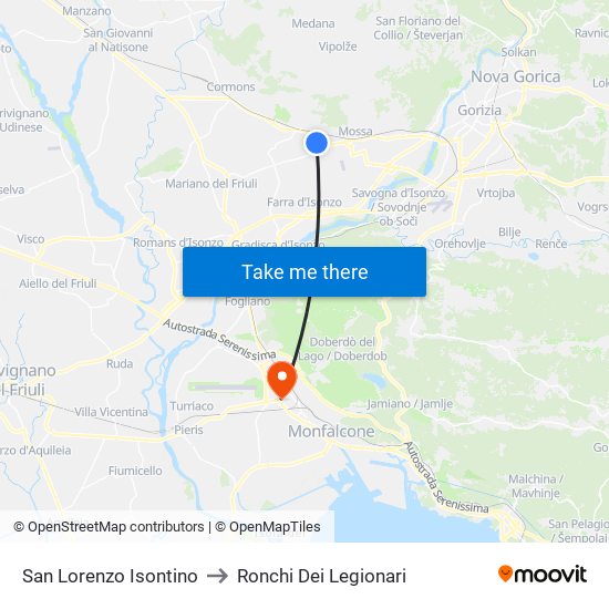 San Lorenzo Isontino to Ronchi Dei Legionari map