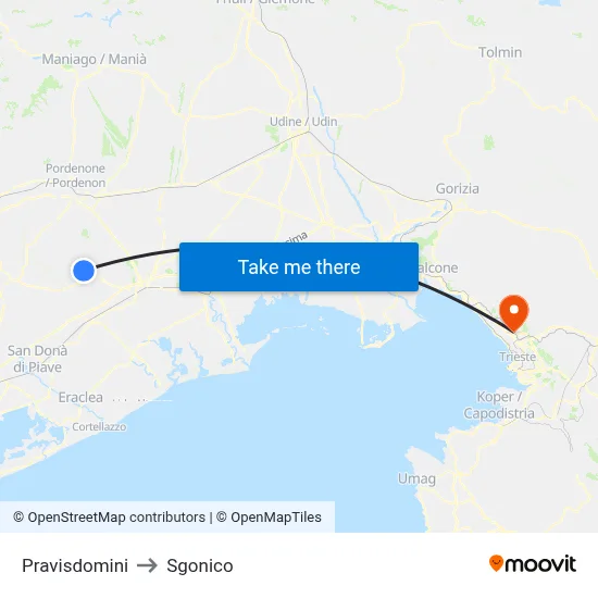 Pravisdomini to Sgonico map