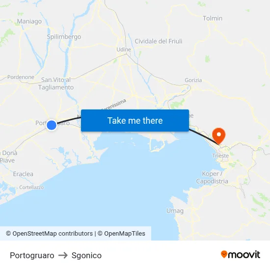 Portogruaro to Sgonico map