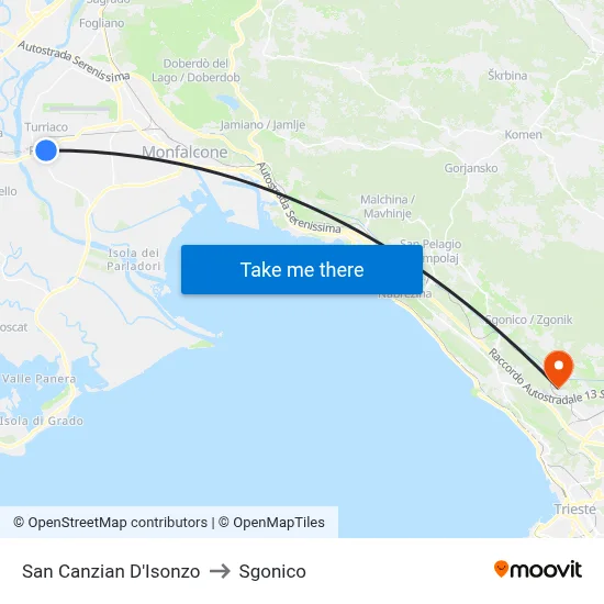 San Canzian d'Isonzo to Sgonico map