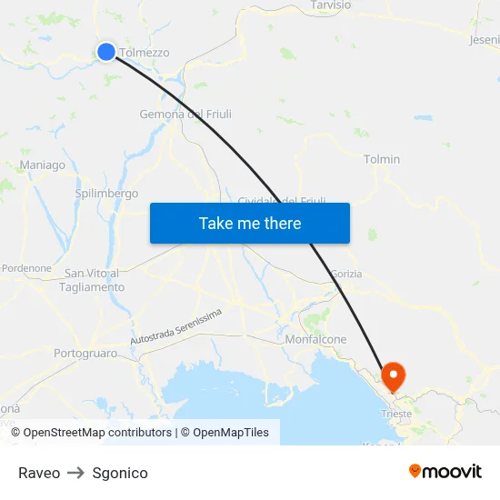Raveo to Sgonico map