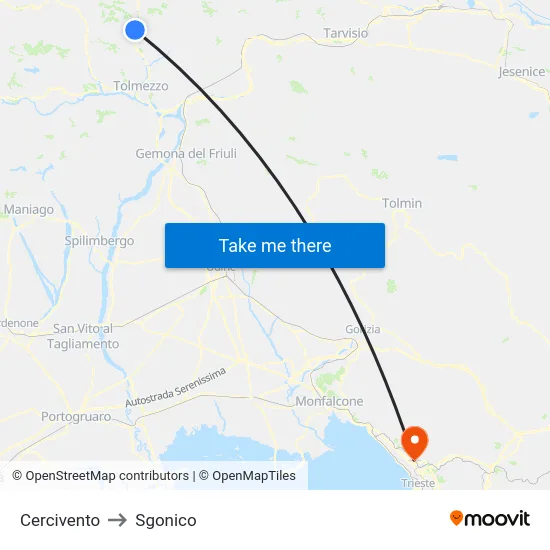 Cercivento to Sgonico map