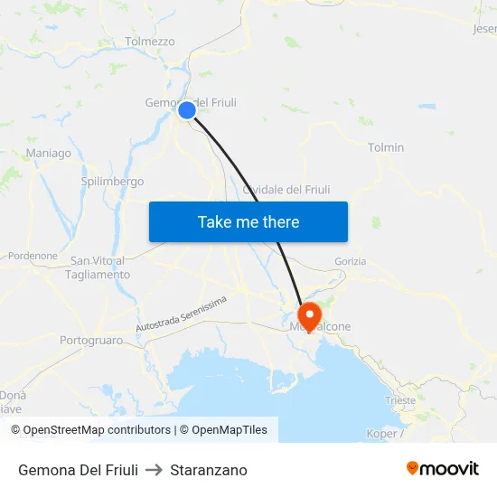 Gemona Del Friuli to Staranzano map