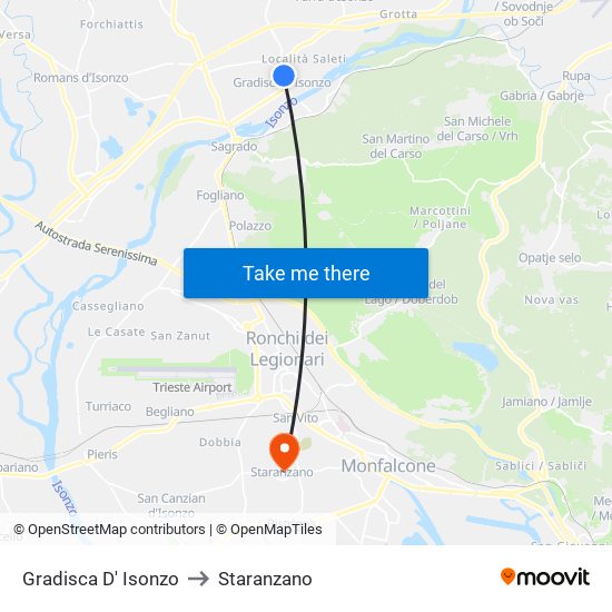 Gradisca D' Isonzo to Staranzano map