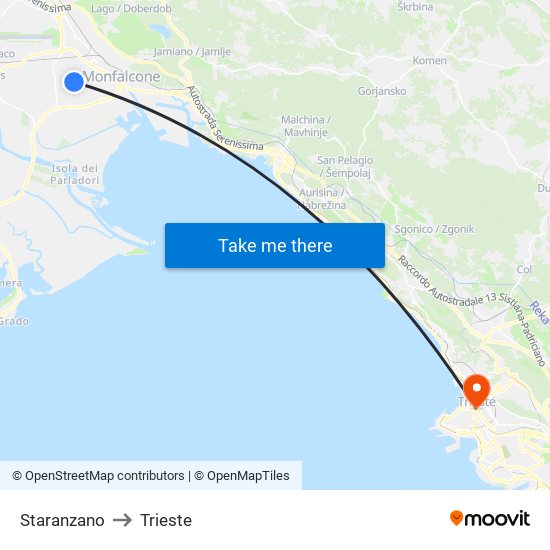 Staranzano to Trieste map