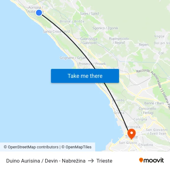 Duino Aurisina / Devin - Nabrežina to Trieste map