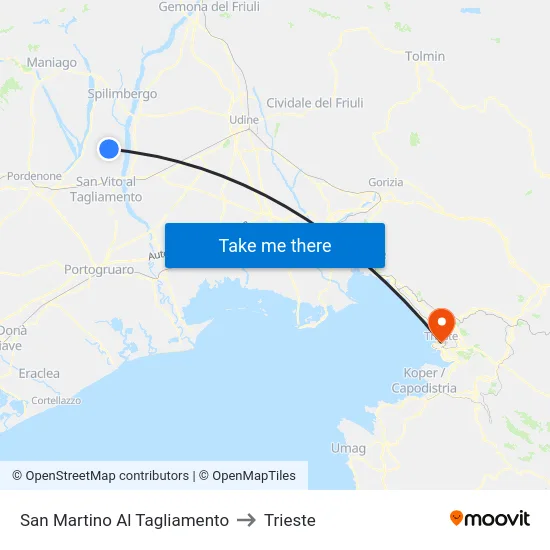 San Martino Al Tagliamento to Trieste map