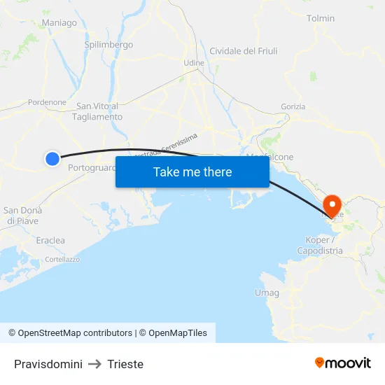 Pravisdomini to Trieste map