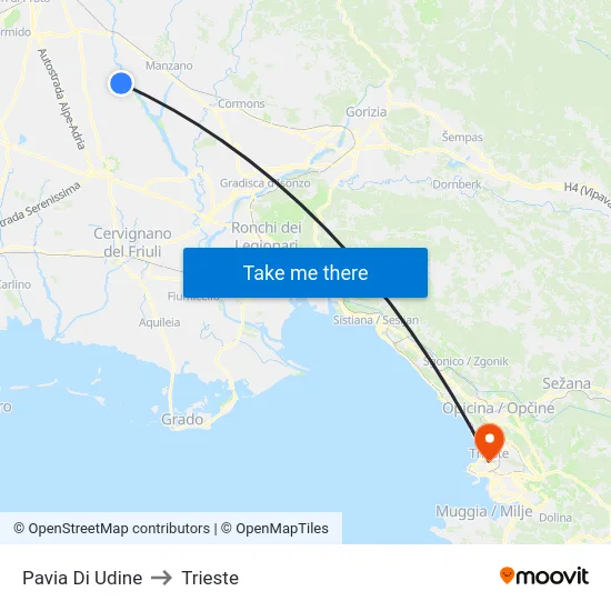 Pavia Di Udine to Trieste map