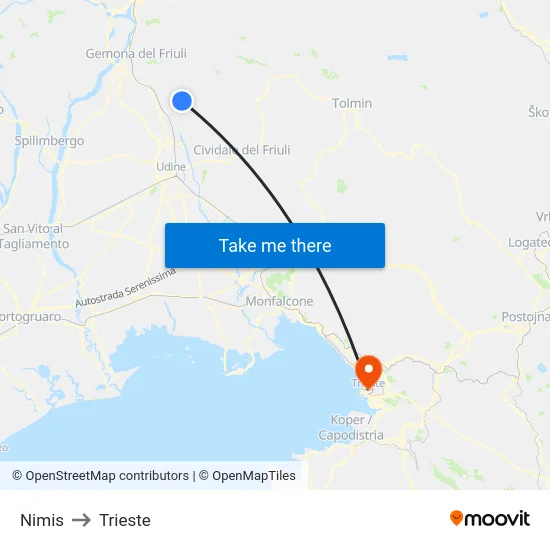 Nimis to Trieste map