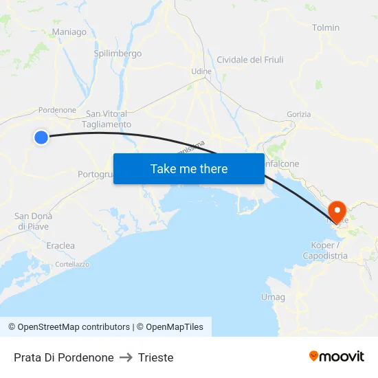 Prata Di Pordenone to Trieste map