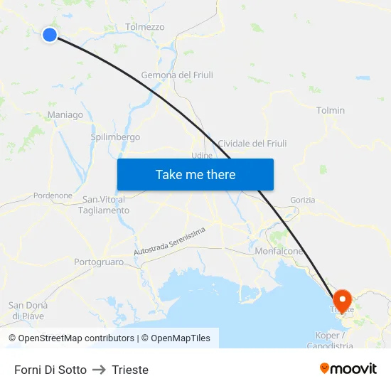 Forni Di Sotto to Trieste map
