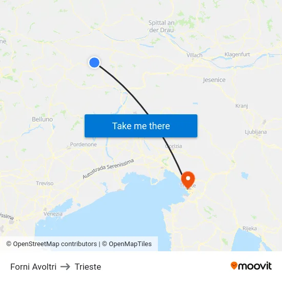 Forni Avoltri to Trieste map