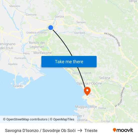 Savogna D'Isonzo / Sovodnje Ob Soči to Trieste map