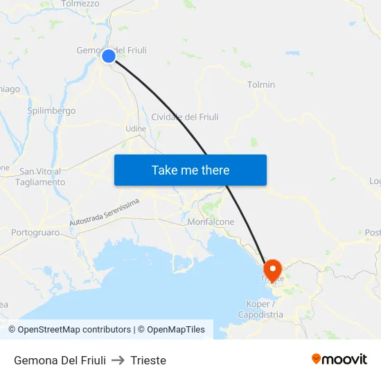 Gemona Del Friuli to Trieste map