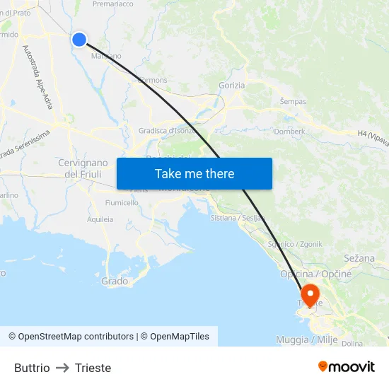 Buttrio to Trieste map