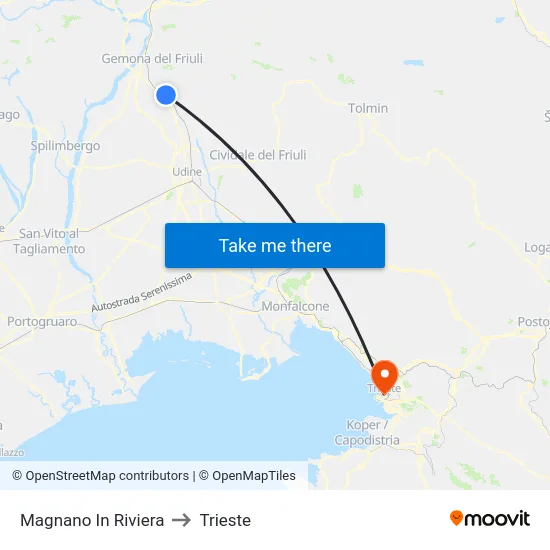 Magnano In Riviera to Trieste map