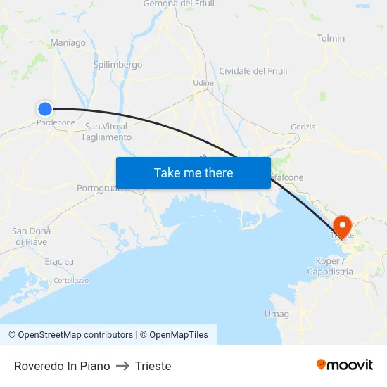 Roveredo In Piano to Trieste map
