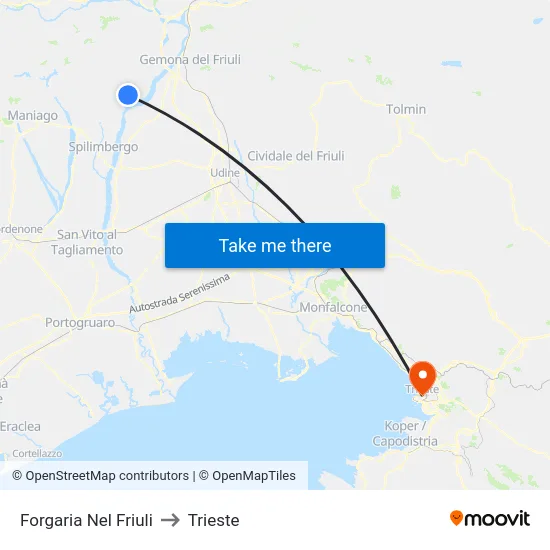 Forgaria Nel Friuli to Trieste map