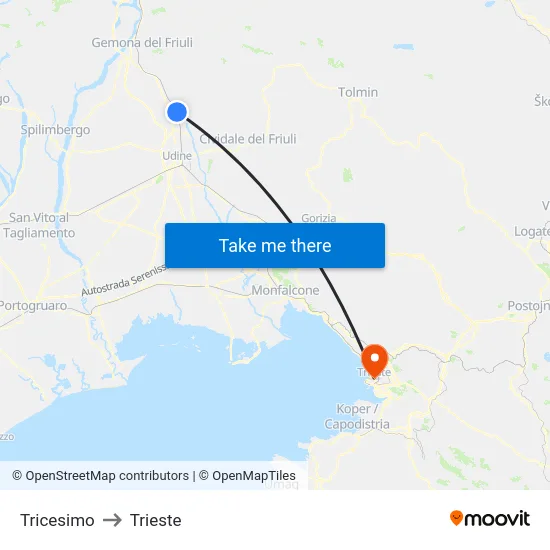 Tricesimo to Trieste map