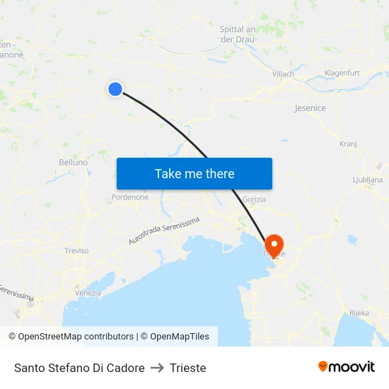 Santo Stefano Di Cadore to Trieste map