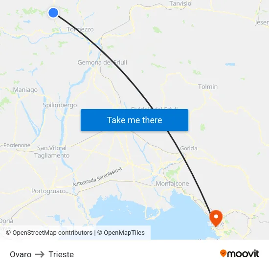 Ovaro to Trieste map