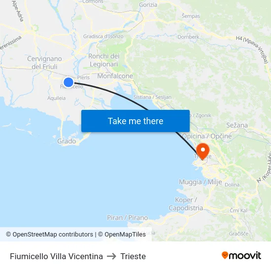 Fiumicello Villa Vicentina to Trieste map