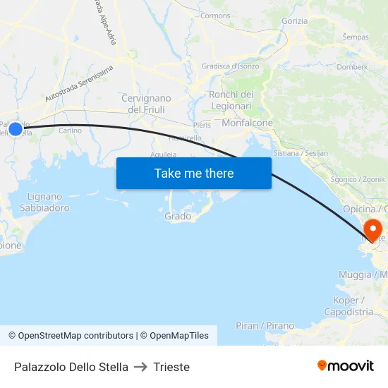Palazzolo Dello Stella to Trieste map
