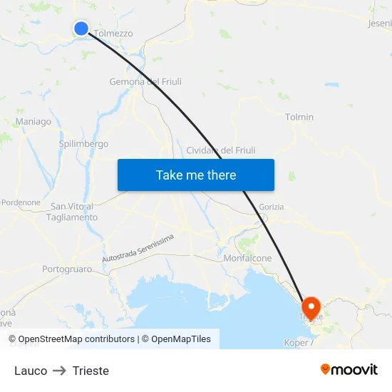 Lauco to Trieste map