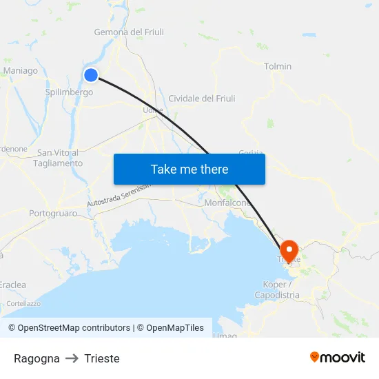 Ragogna to Trieste map
