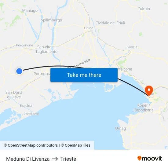 Meduna Di Livenza to Trieste map