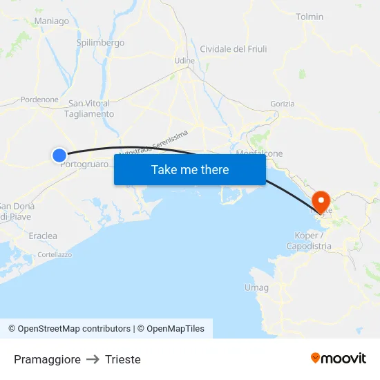 Pramaggiore to Trieste map