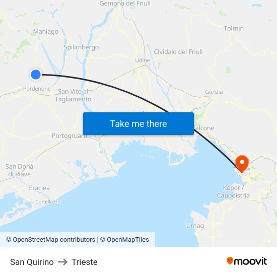 San Quirino to Trieste map