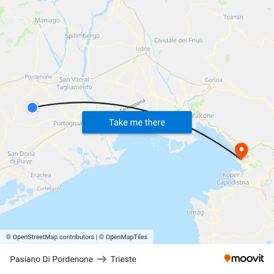 Pasiano Di Pordenone to Trieste map