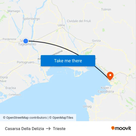 Casarsa Della Delizia to Trieste map