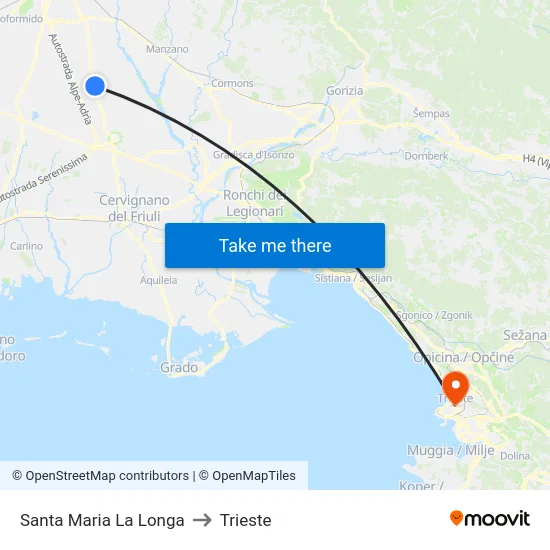Santa Maria La Longa to Trieste map