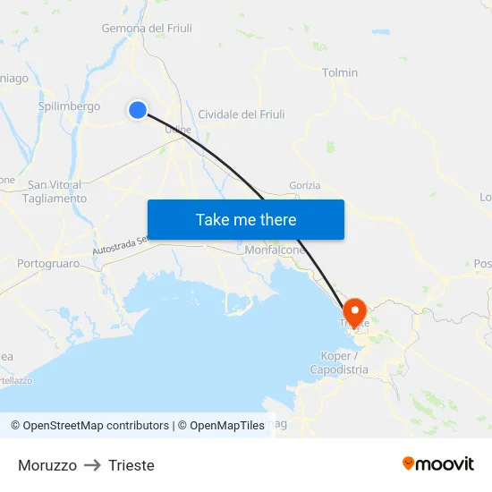 Moruzzo to Trieste map