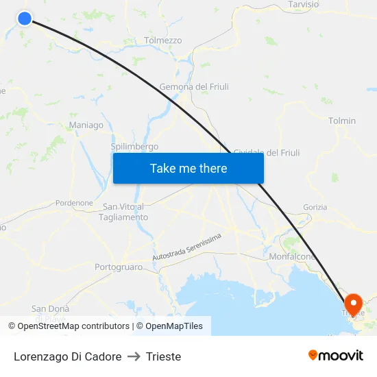 Lorenzago Di Cadore to Trieste map