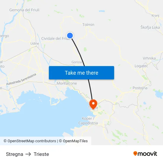 Stregna to Trieste map