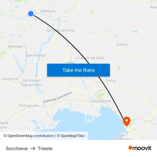 Socchieve to Trieste map