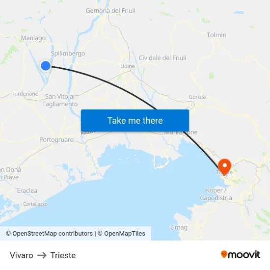 Vivaro to Trieste map