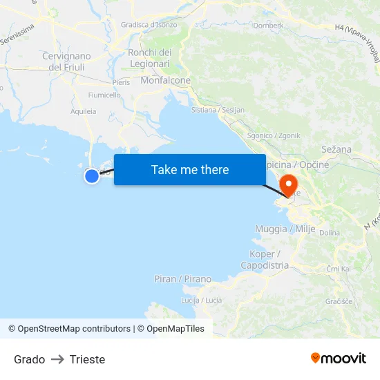 Grado to Trieste map