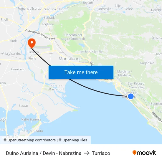 Duino Aurisina / Devin - Nabrežina to Turriaco map