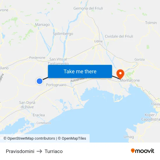 Pravisdomini to Turriaco map