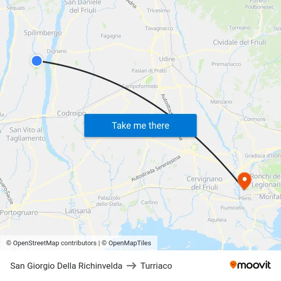 San Giorgio Della Richinvelda to Turriaco map
